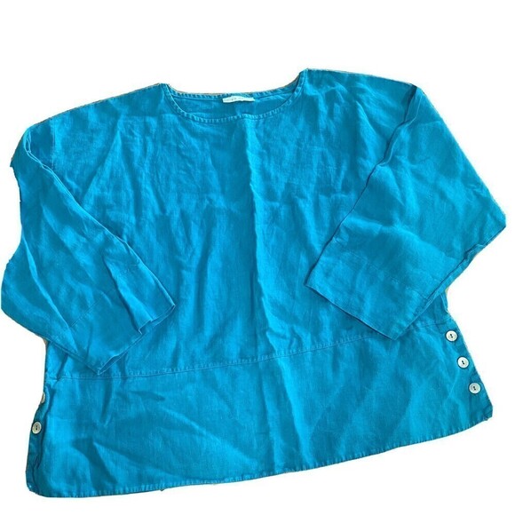 Bryn Walker Artist Light Linen Long Sleeve Side Button Trim Shirt Blue Top Large - Picture 1 of 8